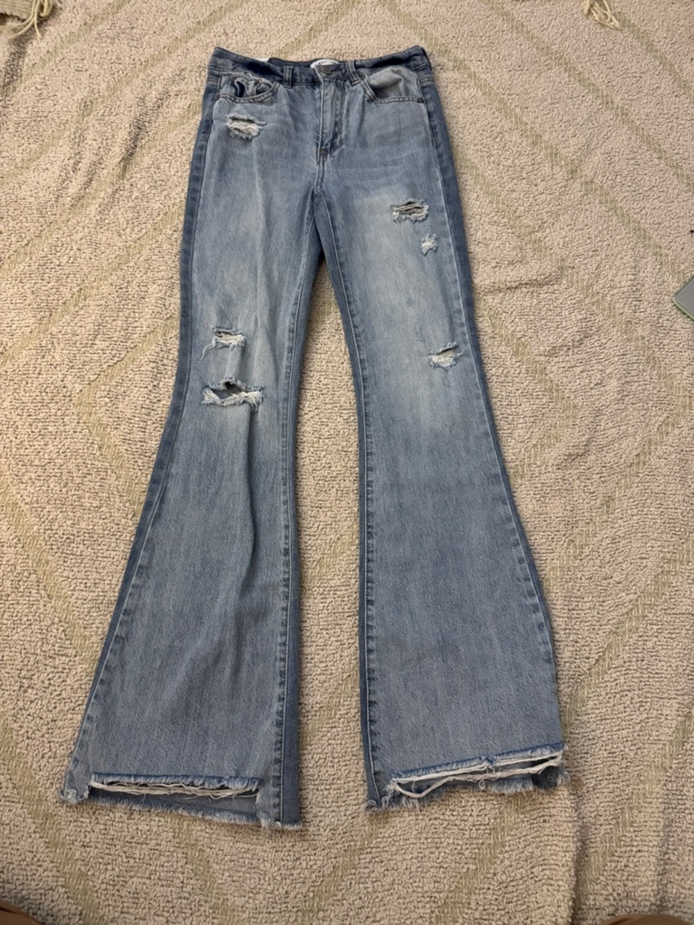 Almost Famous Distressed Flare Jeans High Rise Bell Bottom Size 1